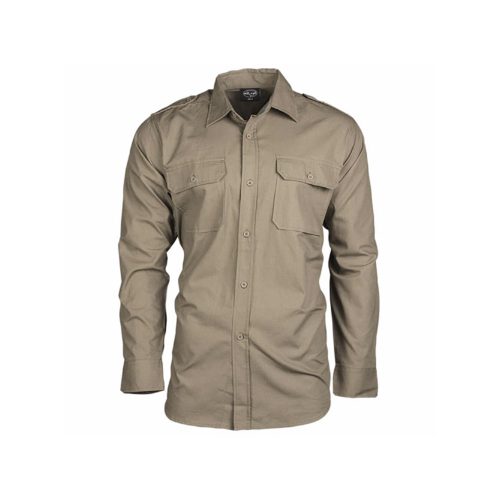 Ripstop Tactical LS Shirt Coyote Tan, featuring durable polyester-cotton fabric, mesh back vent, and multiple pockets for tactical use in South Africa.