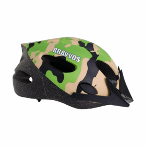 Bravvos Camo Kiddies Cycling Helmet with adjustable fit, durable shell, EPS foam, and ventilation – lightweight safety gear for kids and young teens